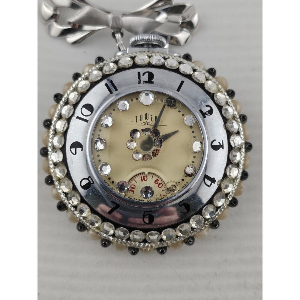 Vintage Pin Pendant Watch Gems Ingraham Tower Small Second Dial Unique Runs